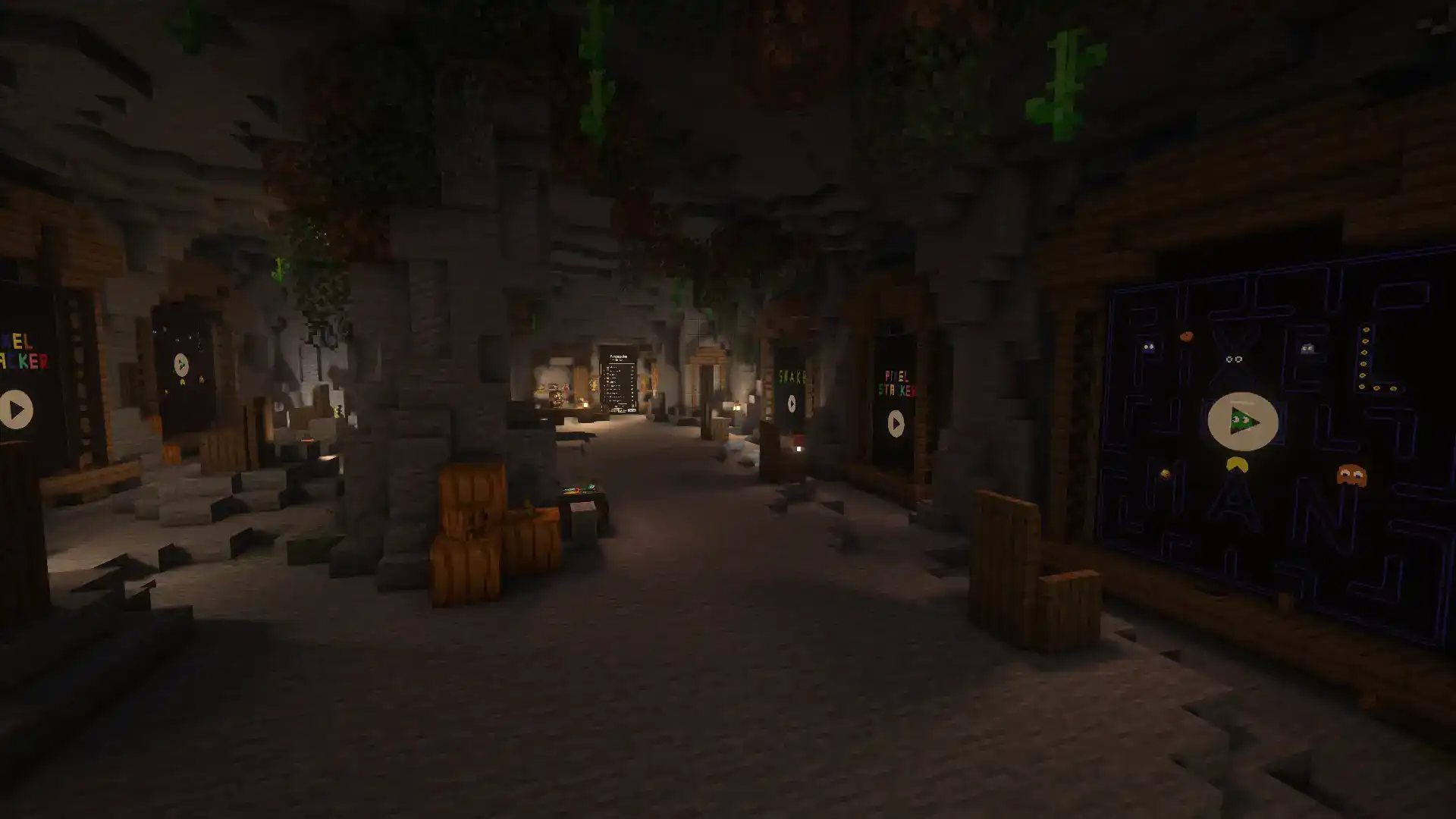 Mine in der Lobby mit Pixel Man, Pixel Stacker und Snake